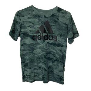Adidas Boy's Medium 10/12 Tech Emerald Green Camouflage Logo T-Shirt